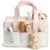 imagePeraBella XL Diaper Caddy Organizer With Handle Baby Shower Gifts Basket Bag Registry Search Must Haves Items Newborn Girl Boy Nursery Storage Organizer Baby Bag Essentials Car Diaper Caddy CartIvory Pink