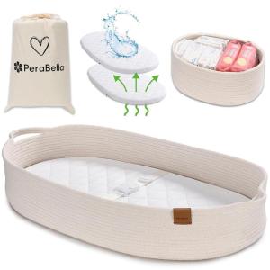 imageBaby Changing Basket for Baby Dresser Moses Basket for Babies Cotton Rope Diaper Changing Basket Unisex Baby Moses Basket Foam Diaper Changing Pad for Dresser Changing Table Topper for DresserSilky White