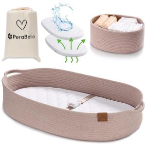 imageBaby Changing Basket for Baby Dresser Moses Basket for Babies Cotton Rope Diaper Changing Basket Unisex Baby Moses Basket Foam Diaper Changing Pad for Dresser Changing Table Topper for DresserSoft Lilac