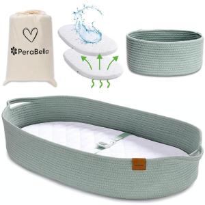 imageBaby Changing Basket for Baby Dresser Moses Basket for Babies Cotton Rope Diaper Changing Basket Unisex Baby Moses Basket Foam Diaper Changing Pad for Dresser Changing Table Topper for DresserLily Green