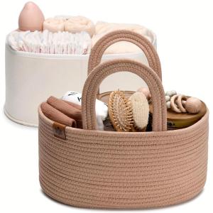 imagePeraBella 2in1 Baby Diaper Caddy Organizer for Changing Table Cotton Rope Diaper Basket for Boy GirlGift for Baby Shower Nursery Diaper Organizer Portable Diaper Storage Car Caddy Organizer