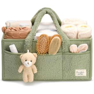 imagePeraBella Baby Diaper Caddy Organizer with Handle Boy ampamp Girl Shower Gift Basket Portable Diaper Storage Basket Bin for Wipes Newborn Baby Essentials Registry Search Must Haves Car Caddy OrganizerLily Green