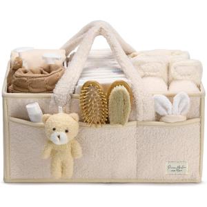 imagePeraBella Baby Diaper Caddy Organizer with Handle Boy ampamp Girl Shower Gift Basket Portable Diaper Storage Basket Bin for Wipes Newborn Baby Essentials Registry Search Must Haves Car Caddy OrganizerIvory