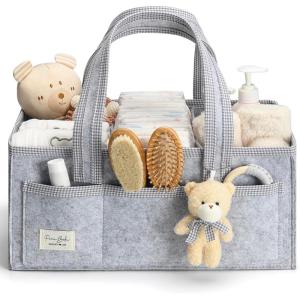 imagePeraBella XL Diaper Caddy Organizer With Handle Baby Shower Gifts Basket Bag Registry Search Must Haves Items Newborn Girl Boy Nursery Storage Organizer Baby Bag Essentials Car Diaper Caddy CartGray