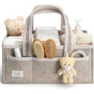 imagePeraBella XL Diaper Caddy Organizer With Handle Baby Shower Gifts Basket Bag Registry Search Must Haves Items Newborn Girl Boy Nursery Storage Organizer Baby Bag Essentials Car Diaper Caddy CartOatmeal