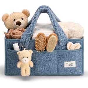 imagePeraBella Baby Diaper Caddy Organizer with Handle Boy ampamp Girl Shower Gift Basket Portable Diaper Storage Basket Bin for Wipes Newborn Baby Essentials Registry Search Must Haves Car Caddy OrganizerRoyal Blue