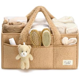 imagePeraBella Baby Diaper Caddy Organizer with Handle Boy ampamp Girl Shower Gift Basket Portable Diaper Storage Basket Bin for Wipes Newborn Baby Essentials Registry Search Must Haves Car Caddy OrganizerBeige