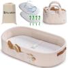 imagePeraBella Baby Changing Basket for Dresser Top Baby Moses Basket for Newborn Portable Diaper Changing Pad Table Topper for Dresser Includes Diaper Caddy Organizer with Handle Moses Bassinet Mat  Plush Exterior Breathable Pad Waterproof Layer Stable Design