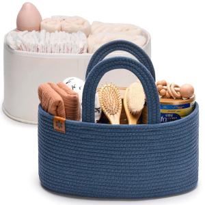 imagePeraBella Baby Diaper Caddy Organizer Cotton Rope Diaper Basket for Boys Nursery Portable Diaper Storage  2 PCS SetMarine Blue